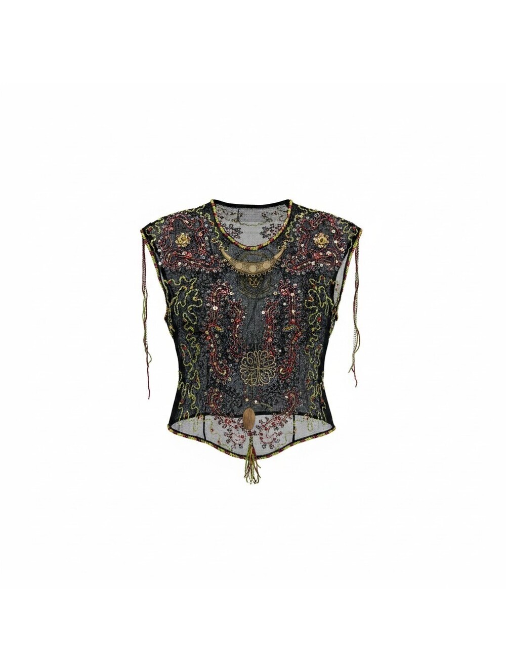 VINTAGE WHIMSIGOTH EMBELLISHED MESH TOP